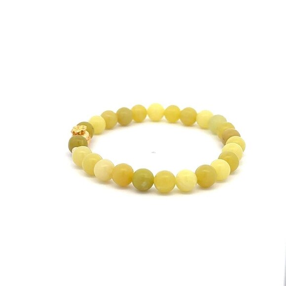 18K Gold Money Bag Lucky Charm Beads Bracelet Gemstones Natural Lemon Jade 6mm - Picture 4 of 5